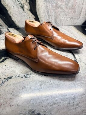 A. Testoni Brown Cognac Leather Derby Dress Shoes 9M (UK)~ 10 (US) Made in Italy